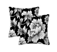 Black White Cushion Covers 70 x 70 cm Set of 2 Outdoor Cushions Plant, Waterproof Linen Square Pillow Covers with Stitched Edge, Outdoor Throw Pillow Decorative for Home Garden Furniture Patio S-868