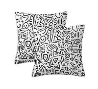 Black White Cushion Covers 80 x 80 cm Set of 2 Outdoor Cushions Element, Waterproof Linen Square Pillow Covers with Stitched Edge, Outdoor Throw Pillow Decorative for Home Garden Furniture Patio S-716
