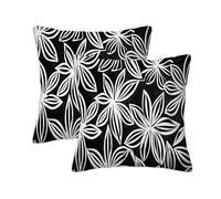 Black White Cushion Covers 80 x 80 cm Set of 2 Outdoor Cushions Flower, Waterproof Linen Square Pillow Covers with Stitched Edge, Outdoor Throw Pillow Decorative for Home Garden Furniture Patio S-790