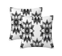 Black White Cushion Covers 90 x 90 cm Set of 2 Outdoor Cushions Flower, Waterproof Linen Square Pillow Covers with Stitched Edge, Outdoor Throw Pillow Decorative for Home Garden Furniture Patio S-638