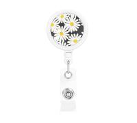 Black White Daisy, Retractable Badge Holder,Badge Reels Holder with ID Clip Alligator Clip