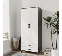 (Black & White) DEVON 180cm Modern Wardrobe 2 Door 2 Drawer Bedroom Storage with Hanging Rail
