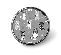 Black White Different Dog Breeds Dog Paws On Blue Round Brooch Pin, Unisex Smooth Surface Lapel Tie Pin, Lightweight Badge Jewelry Crafts Decor for Costume Accessory Men Women