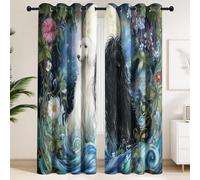 Black & White Dogs with Water Ripples Blackout Curtains - Pet-Friendly Bedroom Window Drapes, Surreal, Ethereal, Poetic, Dreamlike Thermal Insulated Window Curtains