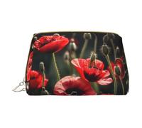 Black & White Dot Print Cosmetic Bags,Leather Makeup Bag Small For Purse,Cosmetic Pouch,Toiletry Clutch For Women Travel, Beautiful Red Poppy Flower, One Size