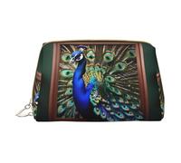 Black & White Dot Print Cosmetic Bags,Leather Makeup Bag Small For Purse,Cosmetic Pouch,Toiletry Clutch For Women Travel, Beautiful Peacock Picture, One Size