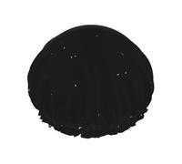 Black White Dot Print Shower Cap - Reusable, Double Layer, Breathable, Adjustable Elastic Strap, Hotel Travel Essentials