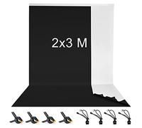 Black/White Double Sided Backdrop, Vevelux 2 x 3 M / 6.5 x 9.8 FT 100% Polyester 2 in 1 Black/White Background Screen with 4 Spring Clamps & 4 Backdrop Clip for Photo Video Studio Live Streaming