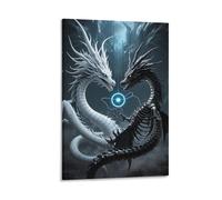 Black & White Dragon 3D Canvas Wall Art Mythical Animals Print Wall Painting to Hang On Walls for Living Room Bedroom Home Decoration Ready to Hang 12x18inch(30x45cm)