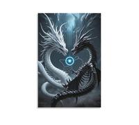 Black & White Dragon 3D Canvas Wall Art Mythical Animals Prints Painting Wall Artwork Picture for Living Room Bedroom Home Decorations Ready To Hang 12x18inch(30x45cm)
