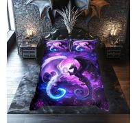 Black White Dragon Duvet Cover Super King Size,Nebula Star Glitter Bedding Set for Kids Teens Couple Adults Room Decor,Western Magical Wildlife Animal Comforter Cover 2 Pillowcases,No Comforter