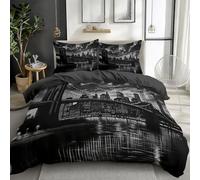 Black White Duvet Cover Set Single 135x200 cm City Night View Brooklyn Bridge 3 Pieces Bedding Quilt Cover Sets, Ultrasoft Polycotton Bed Cover Set with 2 Pillowcases, for Kids Boys Girls Adults