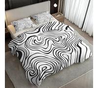 Black White Duvet Cover Sets, Geometric Wavy Line Emperor Size Bedding Sets, Soft Reversible Microfiber Quilt Cover & 2 Pillowcases, Zipper Closure, Bedroom Decor BhT42