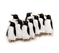 Black & White Enamel 'Penguin Family' Brooch (Gold Plated)