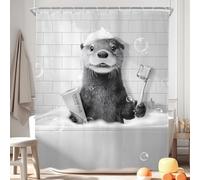 Black White Farmhouse Funny Otter Rustic Fun Bathroom Shower Curtain Set