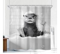 Black White Farmhouse Funny Otter Rustic Grey Bathroom Shower Curtain Set