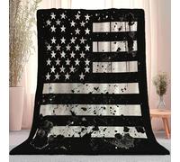 Black White Flannel blanket, Vintage American Flag Texture Printed Blanket Super Soft Flannel Throw Blanket Lightweight Fluffy Plush Bed Blanket for Bedding Sofa and Travel 180×200 cm