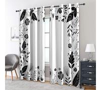 Black White Floral Leaf Curtains Blackout, 46x72 Inch 2 Panels - Modern Minimalist Pattern Black Out Curtains, Home Decor, 72 Drop Eyelet Window Drapes for Bedroom, Living Room OW#251