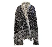 BLACK WHITE FLORAL SOFT WARM WOOLEN WINTER LEAF PRINT SCARF HANDMADE LUXURIOUS SCARF SHAWL WRAP DECORATION BLANKET OVERSIZED REVERS ABLE WINTER SCARF PURE YAK WOOL SCARF SHAWL