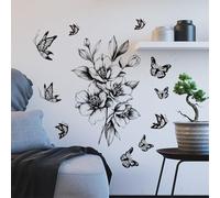 Black White Flower Butterfly Wall Sticker 50x50cm PVC