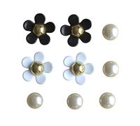 Black & White Flower Clog Charms with Pearls 9pcs - Elegant Luxury 3D Shoe Charms, Aesthetic Accessories for Women, Teens & Girls