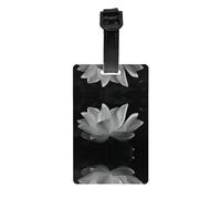 Black White Flower Print Luggage Tags with Full Back Privacy Cover - Bright Suitcase Identifier for Travel, Cruise & More