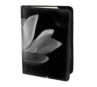 Black White Flower Printed Passport Holder Cover 5.5 inches, Leather Passport Cover Case Travel Passport Wallet for Women Men