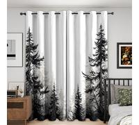 Black White Forest Curtains Blackout, 46x72 Inch 2 Panels - Modern Minimalist Tree Pattern Black Out Curtains, Home Decor, 72 Drop Eyelet Window Drapes for Bedroom, Living Room FO164
