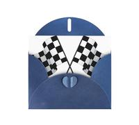 Black White Formula Checkered Flags Pattern Blue prints Greeting Cards 6x4-inch with Envelope | Perfect for writing greetings and thank-you notes