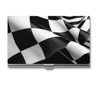 Black White Formula Checkered Flags Pattern Business Card Case for Men And Women,Slim Business Card Holder ,Aluminum Alloy Purse Name Cards Holder Purse Organizer Office Accessories with Buckle-Lock