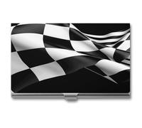 Black White Formula Checkered Flags Pattern Business Card Case for Men And Women,Slim Business Card Holder ,Aluminum Alloy Purse Name Cards Holder Purse Organizer Office Accessories with Buckle-Lock