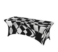 Black White Formula Checkered Flags Pattern Decorative Tablecloth Protector for Wedding, Banquet & Parties6FT Spandex Rectangle Tablecloths, Stretch Washable Table Cloth Wrinkle Free Patio Table Cover