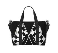 Black White Formula Checkered Flags Pattern Large Weekender Bag for Travel, Water-Resistant Duffle Bag, Print Adjustable Shoulder Strap,3-5 Day Overnight Bag for Men Women