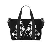 Black White Formula Checkered Flags Pattern Large Weekender Bag for Travel, Water-Resistant Duffle Bag, Print Adjustable Shoulder Strap,3-5 Day Overnight Bag for Men Women