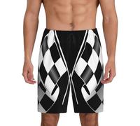 Black White Formula Checkered Flags Pattern Men'S Short Pajama Pants - Lightweight Sleepwear For Relaxation And Comfort, Pyjama Bottoms, Breathable Lounge Pants, Summer Sleep Pants