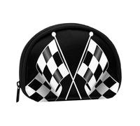 Black White Formula Checkered Flags Pattern Mini Zipper Coin Purse, Small Travel Organizer with All-Over Print, Durable Polyester Fabric, Compact Pouch for Coins,Keys