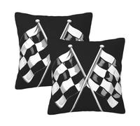 Black White Formula Checkered Flags Pattern Plus Throw Pillow Cases 2 Pack Square Pillowcases Soft Pillow Protectors with Zipper for Couch Livingroom Sofa Bed Office Car,50x50 CM