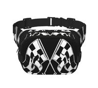 Black White Formula Checkered Flags Pattern Print Bag Waist Fanny Pack - Keeper Large Fashion Bumbag for Women Men,Adjustable Waist Bag Running Walking Outdoor