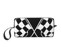 (Black White Formula Checkered Flags Pattern) Print Compact Travel Pouch - Lightweight Handheld Organizer, 600d Oxford Fabric & Foam Padding, Gym Essentials