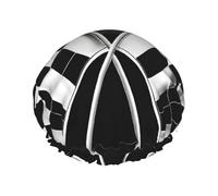 (Black White Formula Checkered Flags Pattern) Print Double Layer Waterproof Shower Cap for Long Hair - Reusable Bath Hair Protection with Elastic Band for Women Travel.