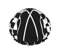 (Black White Formula Checkered Flags Pattern) Print Double Layer Waterproof Shower Cap for Long Hair - Reusable Bath Hair Protection with Elastic Band for Women Travel.
