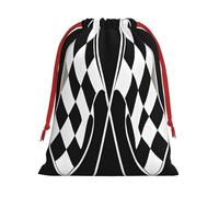 Black White Formula Checkered Flags Pattern -Print Drawstring Gifts Bags L Size - Soft Flannel Fabric Reusable For Wedding Party Favors Gifts Packaging