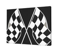 Black White Formula Checkered Flags Pattern -Print Frameless Canvas Print 12x16 Inch, Modern Wall Art for Home Office & Bedroom Decor, Ready to Hang Abstract Artwork.