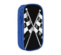 Black White Formula Checkered Flags Pattern Print Large Pencil Case, Zip Smooth Pencil Pouch for Girls Boys with 2 Compartment Multifunctional Pencils Bag for School Office Travel Makeup Bags, Blue