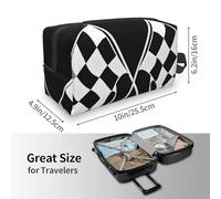 (Black White Formula Checkered Flags Pattern) Print Large Travel Toiletry Bag - 600d Oxford Fabric, Foam Padding, Gym & Weekend Trip Organizer