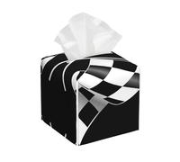 Black White Formula Checkered Flags Pattern Print Leather Tissue Box Cover - Foldable Organizer Holder - Easy Storage & Concealing Leather Tissue Box