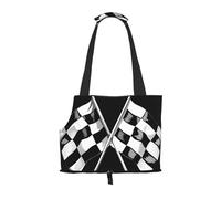 Black White Formula Checkered Flags Pattern Print Pet Travel Tote Bag, Foldable, Lightweight Puppies, Fashion Pet Bag for Small Dogs, Cats, for Travel, Outings