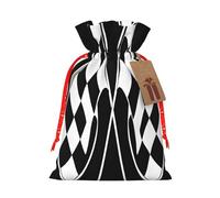 Black White Formula Checkered Flags Pattern -Print Reusable Burlap Pouches Drawstring Bags, Rustic Wedding Christmas Party Favors Bulk Packaging.