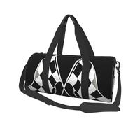 (Black White Formula Checkered Flags Pattern) Print Round Large Travel Bag - Multi-Compartment Organizer Lightweight for Trips & Sports
