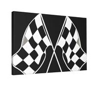 Black White Formula Checkered Flags Pattern -Print Unframed Wall Art 12X18 Inch, Canvas Print with Mounting Hooks, Modern Home Decor for Living Room, Bedroom & Office.
